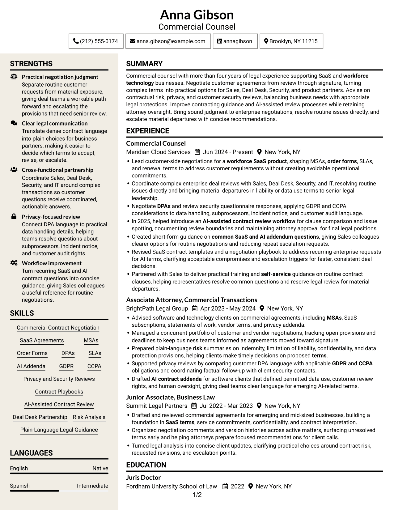 Resume example — page 1