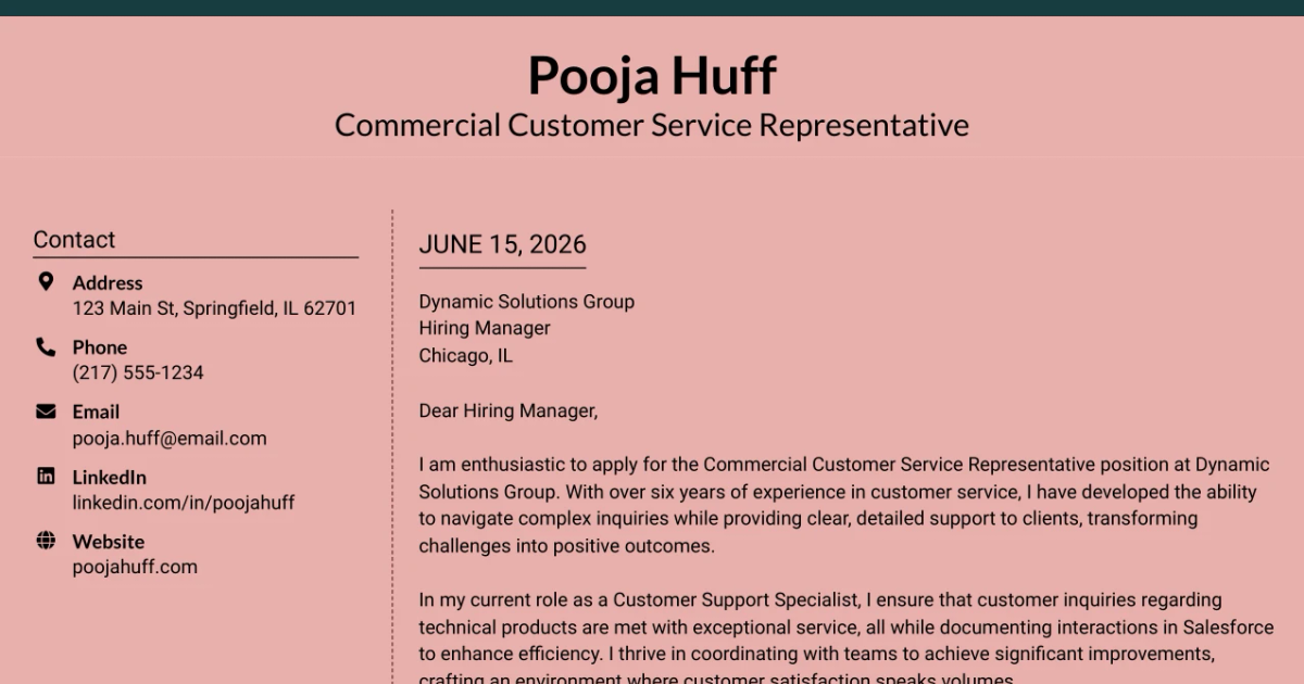 30+ Commercial Customer Service Representative Cover Letter Templates with Example 2026