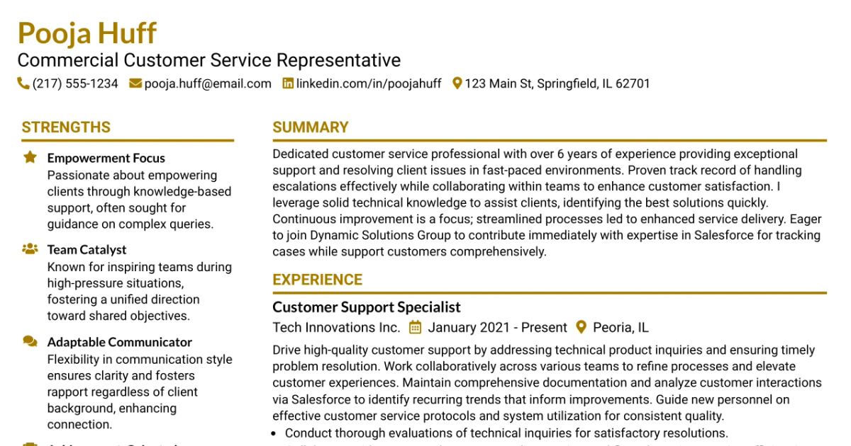 33 Commercial Customer Service Representative Resume Templates with Example 2026 (ATS-Optimized)