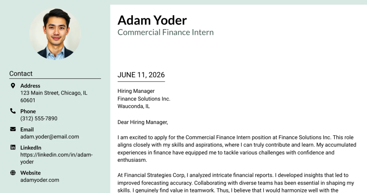 30+ Commercial Finance Intern Cover Letter Templates with Example 2026