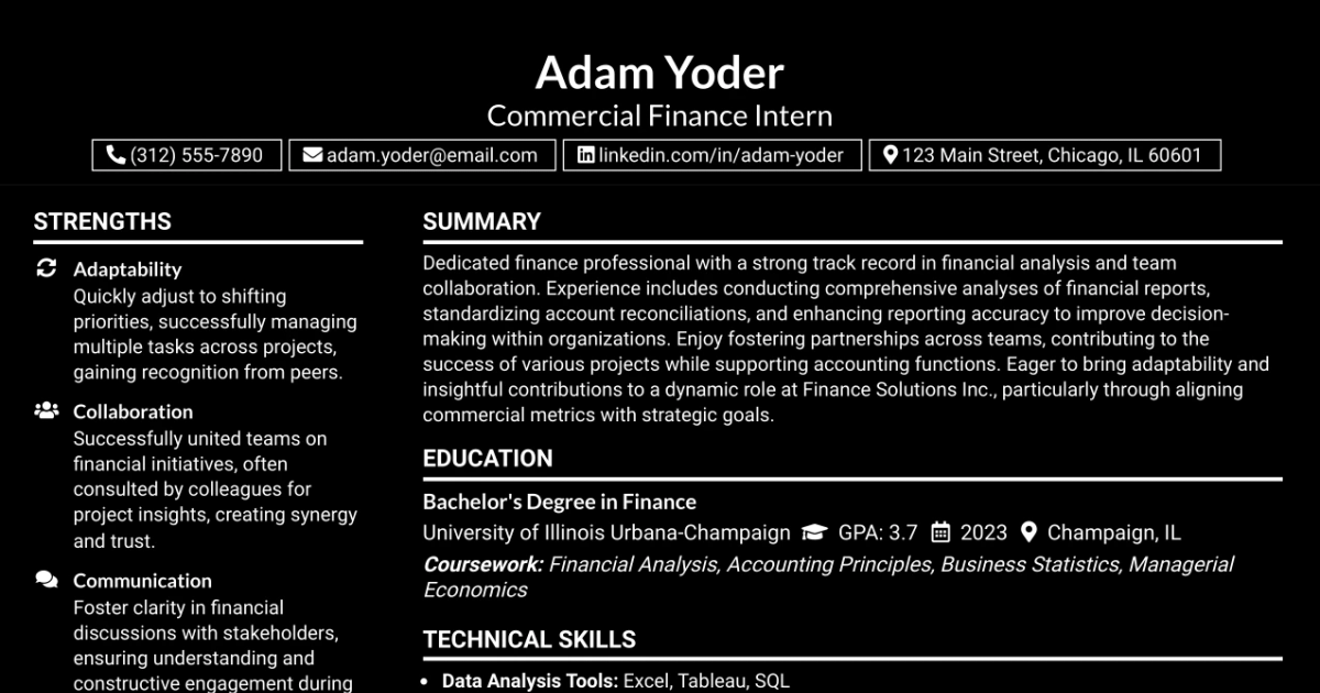 33 Commercial Finance Intern Resume Templates with Example 2026 (ATS-Optimized)