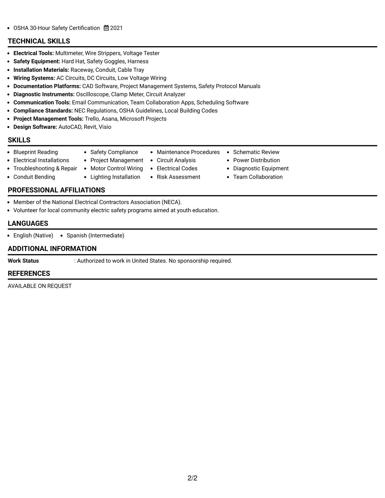 Resume Example Page 2