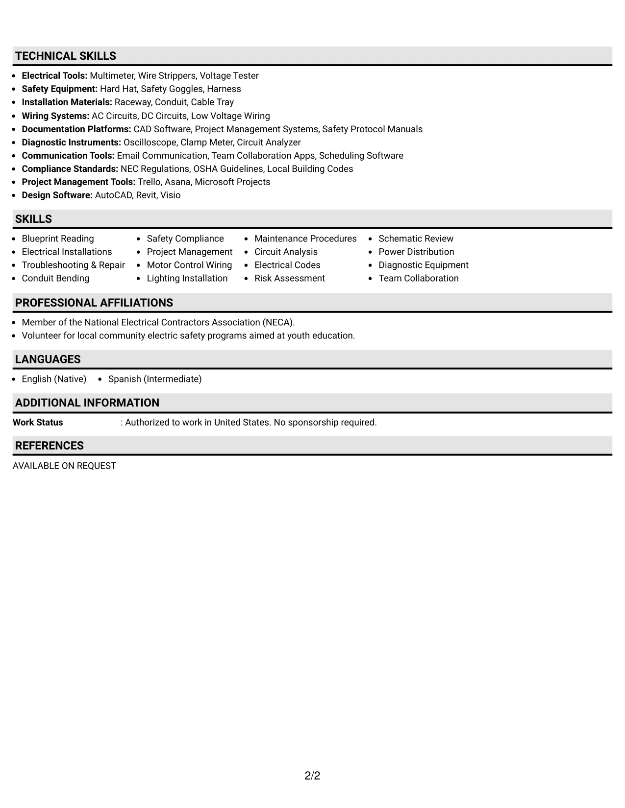 Resume Example Page 2