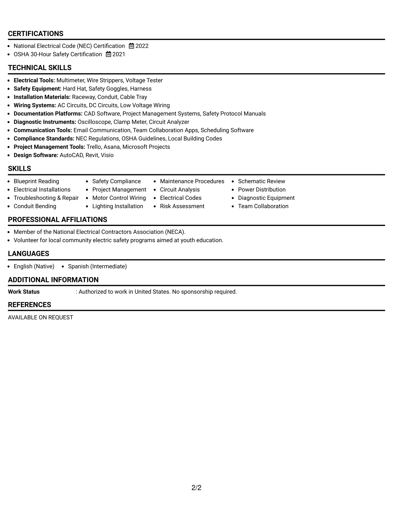Resume Example Page 2