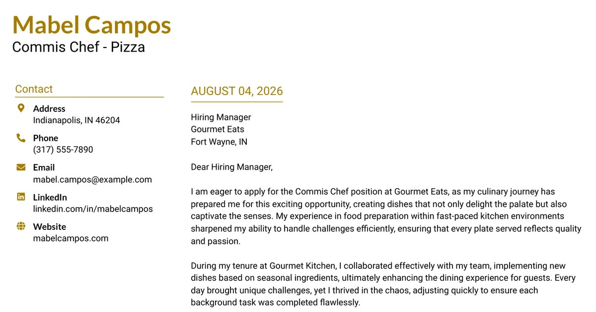 30+ Commis Chef - Pizza Cover Letter Templates with Example 2026