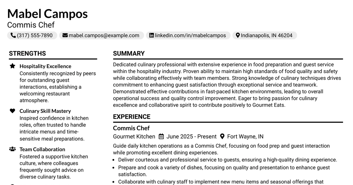 33 Commis Chef - Pizza Resume Templates with Example 2026 (ATS-Optimized)