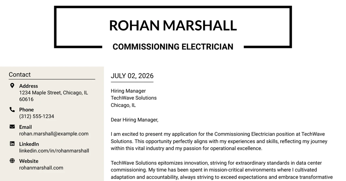 30+ Commissioning Electrician Cover Letter Templates with Example 2026