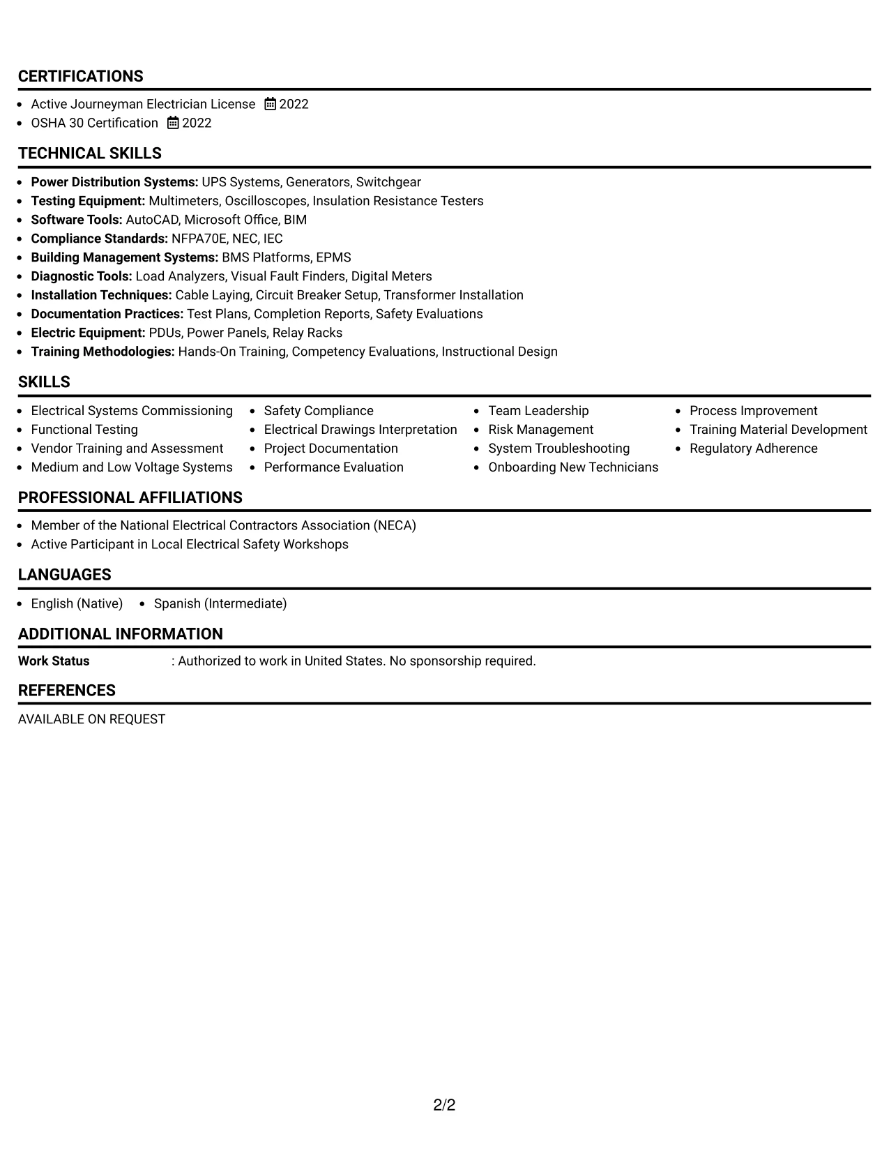 Resume Example Page 2