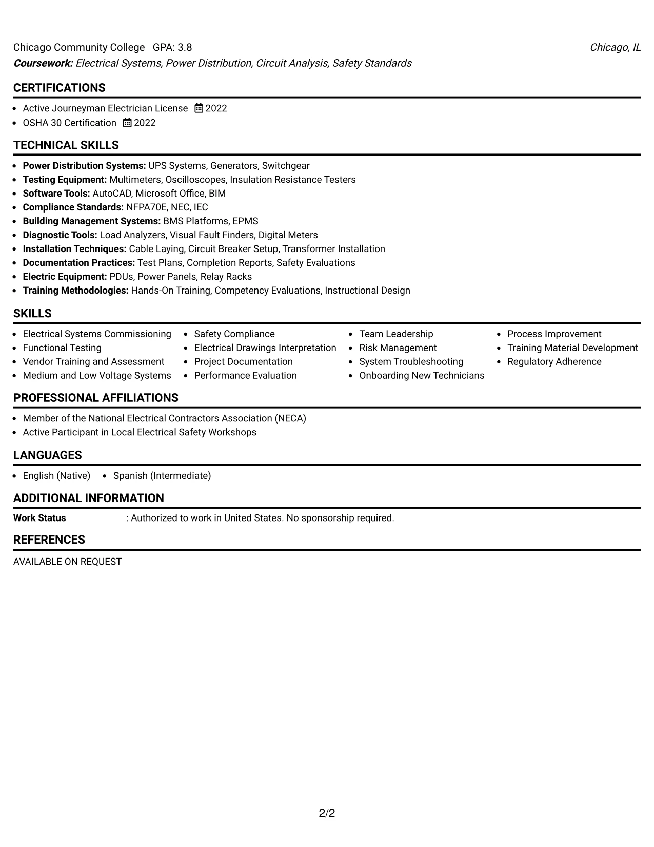 Resume Example Page 2