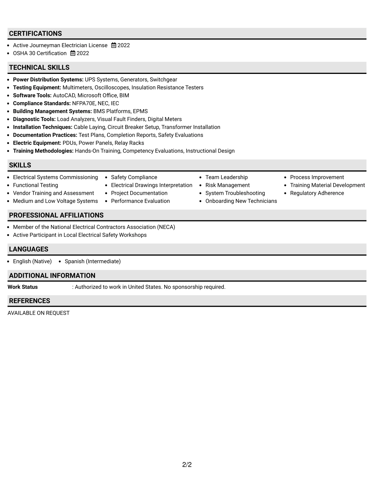 Resume Example Page 2