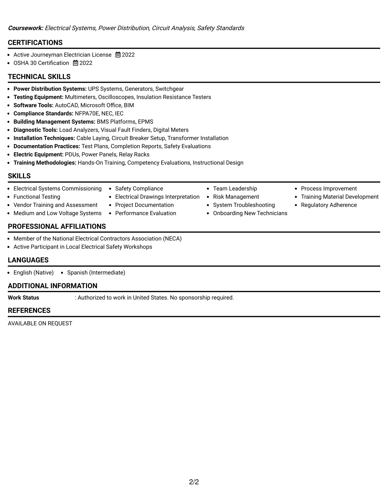 Resume Example Page 2