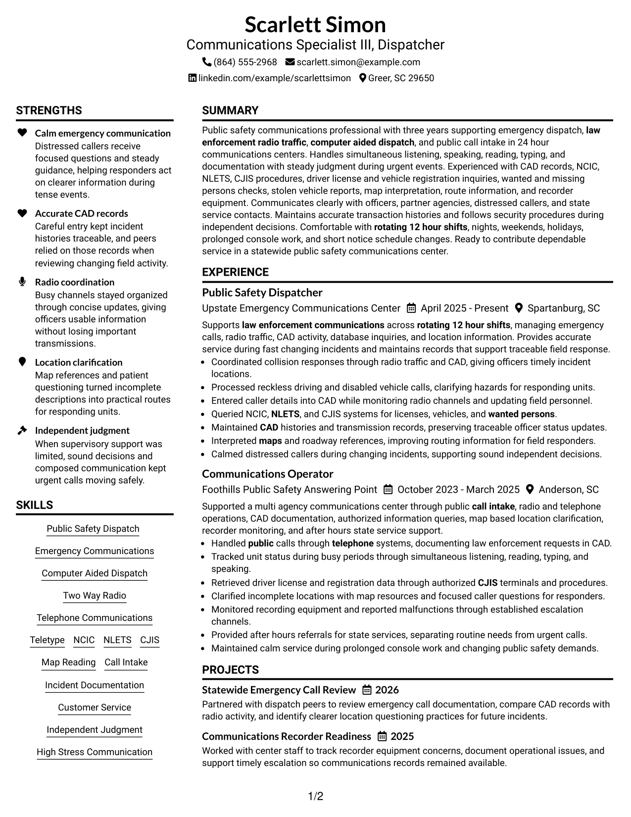 Resume Example Page 1