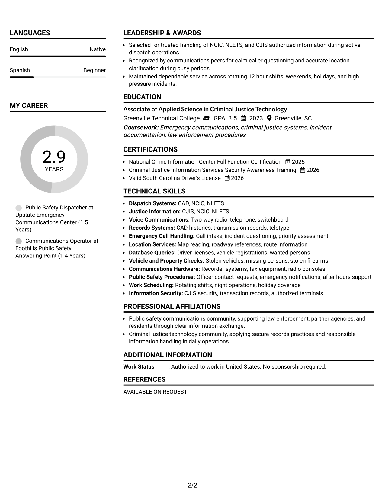 Resume Example Page 2