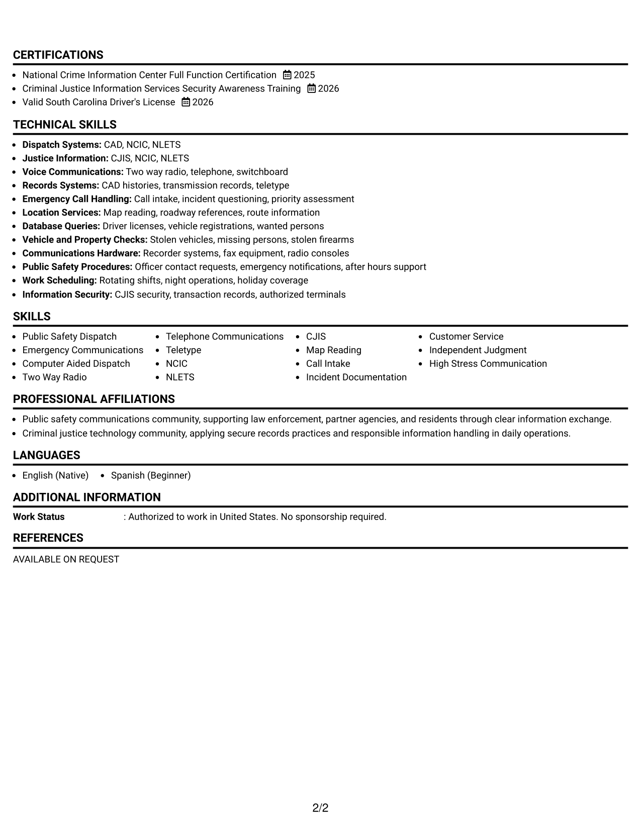 Resume Example Page 2