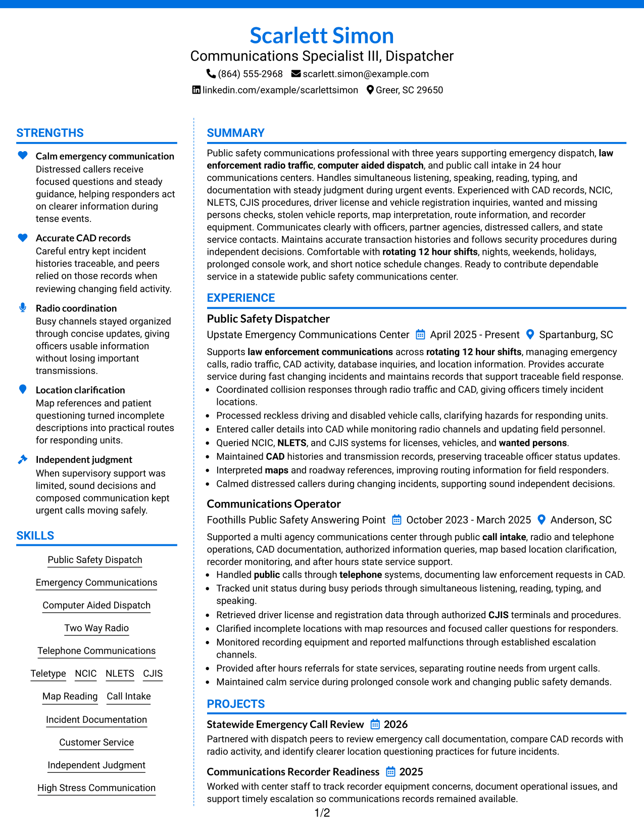 Resume Example Page 1