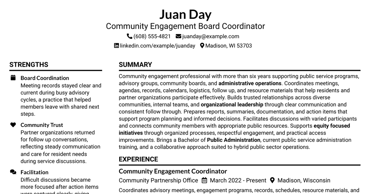 7 Community Engagement Board Coordinator Resume Templates with Example