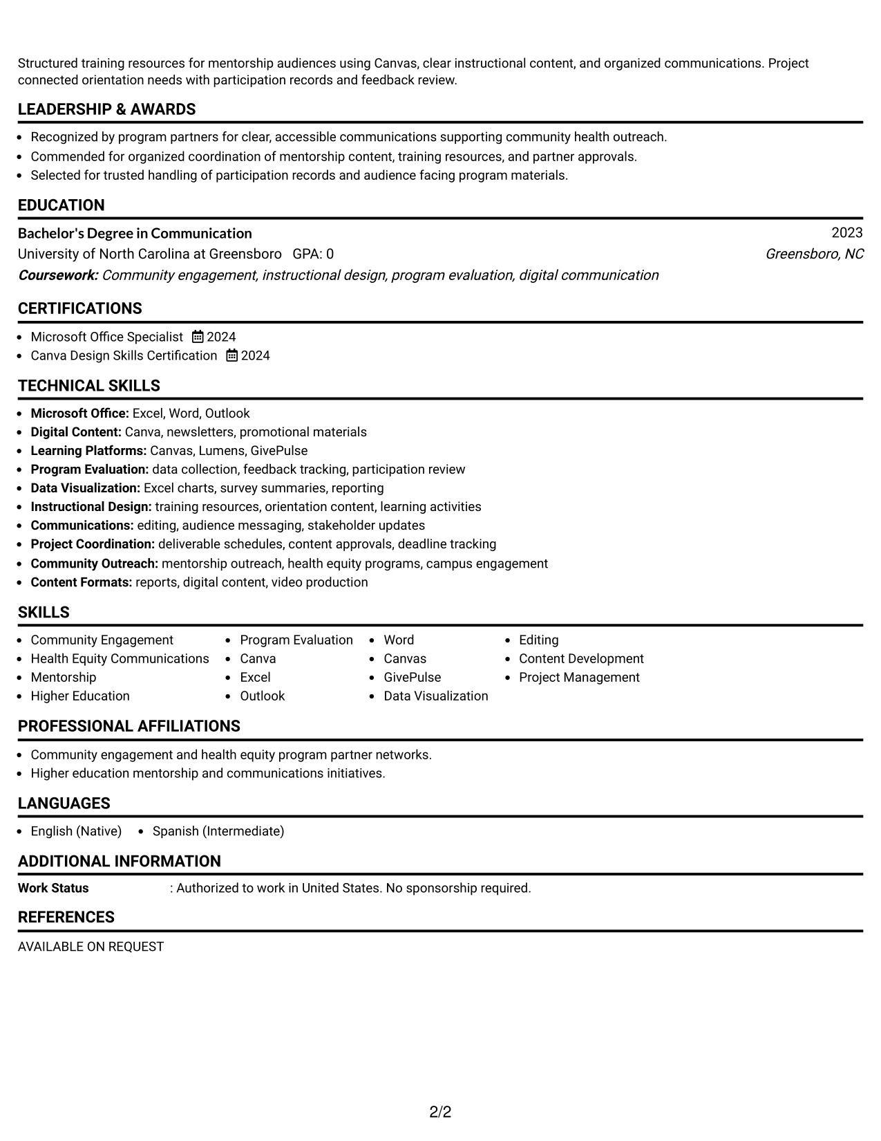 Resume Example Page 2