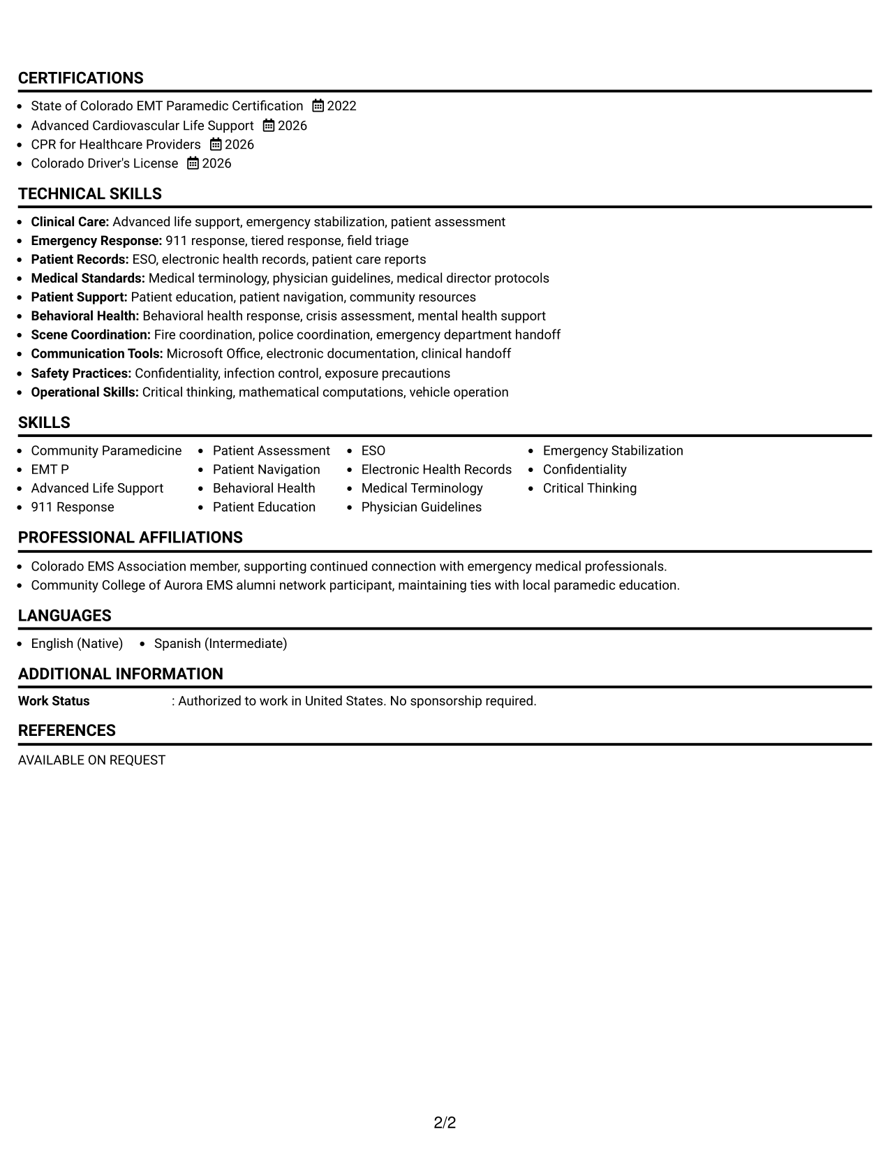 Resume Example Page 2