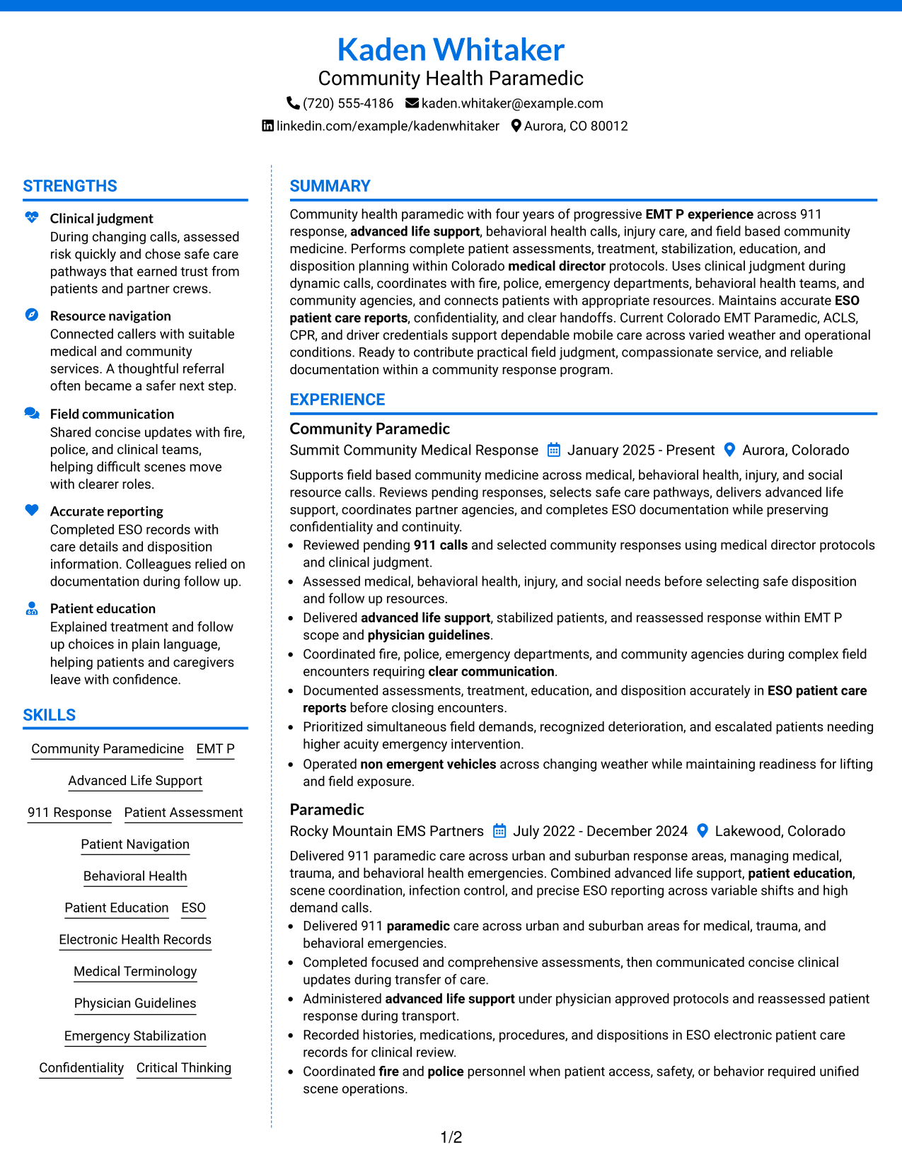 Resume Example Page 1