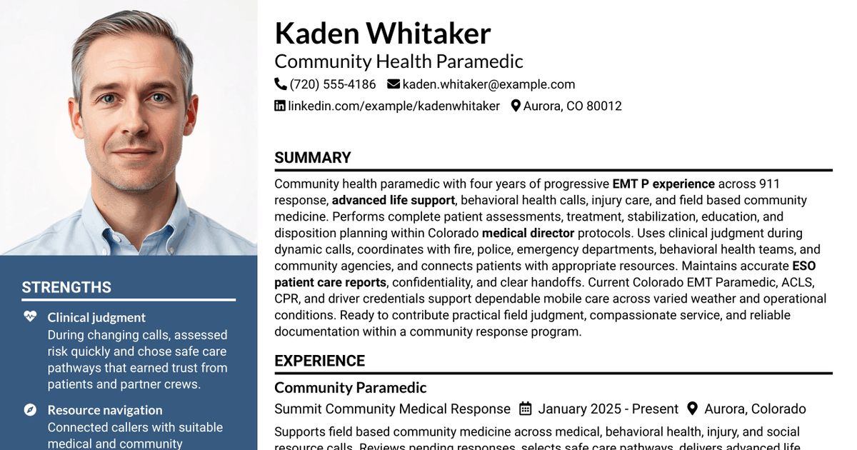 7 Community Health Paramedic Resume Templates with Example