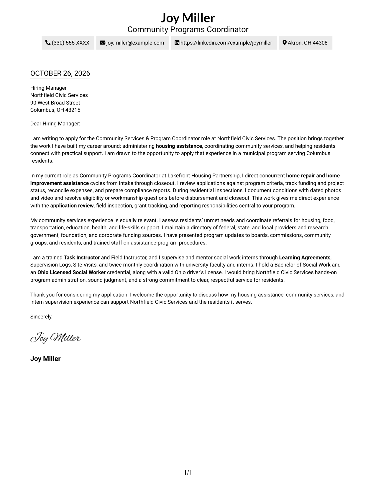 Cover letter example — page 1