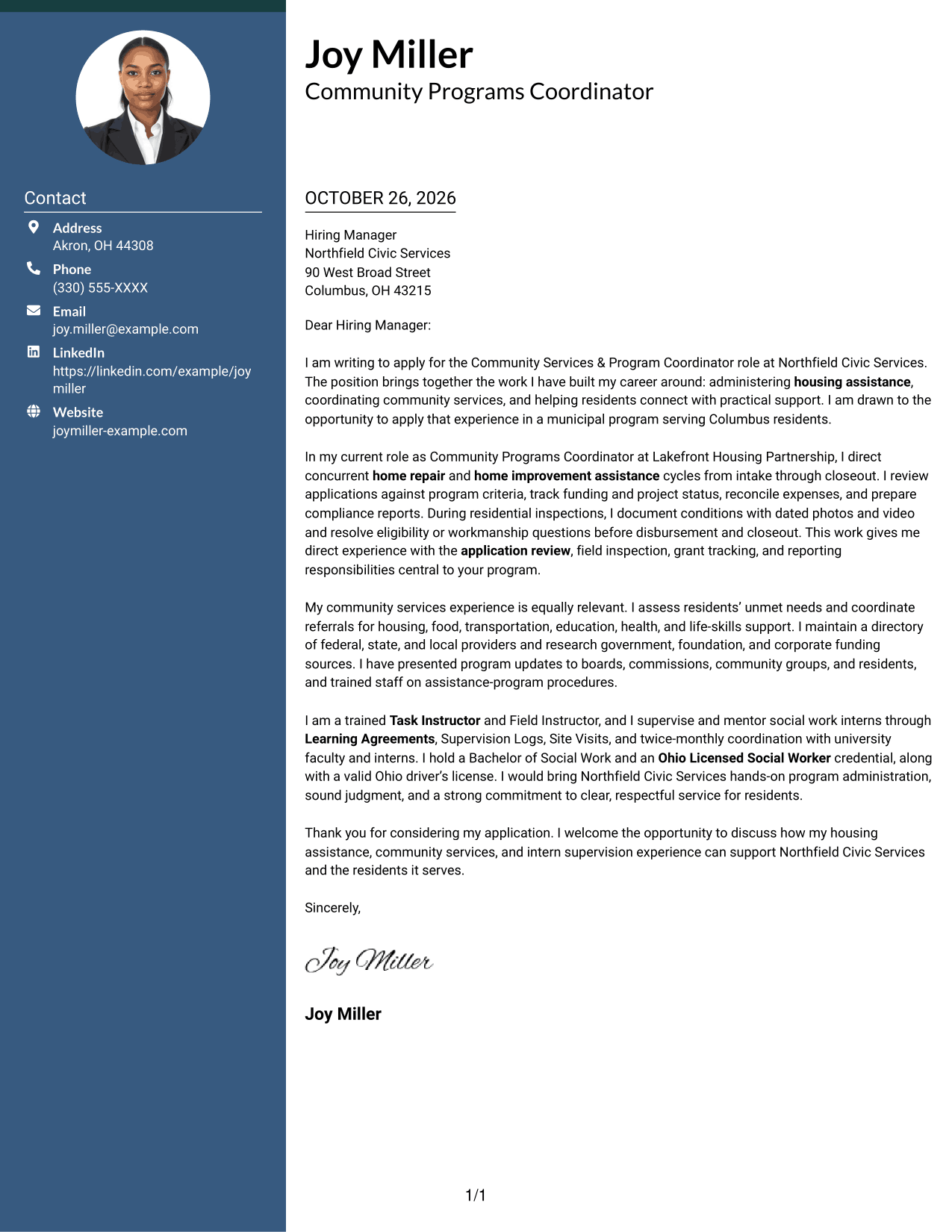 Cover letter example — page 1