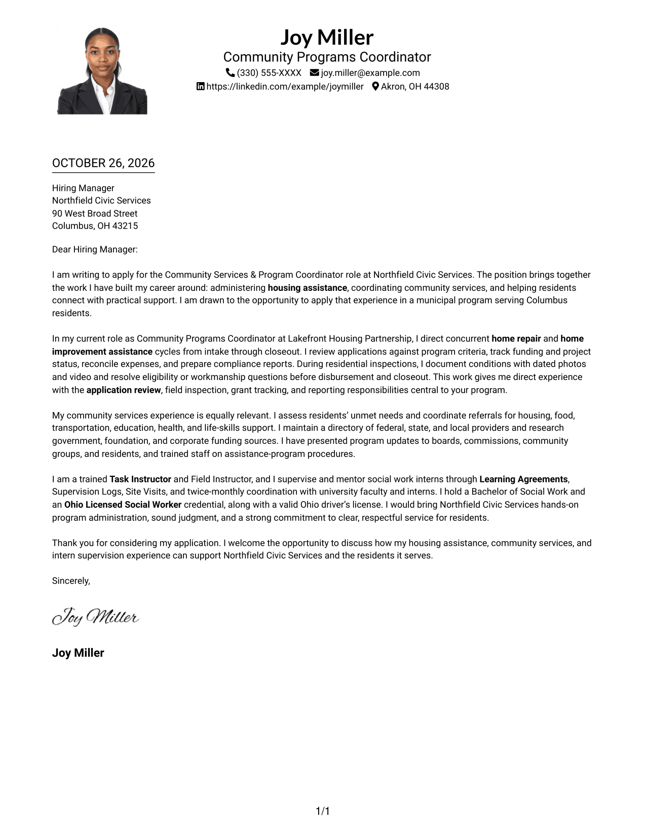 Cover letter example — page 1