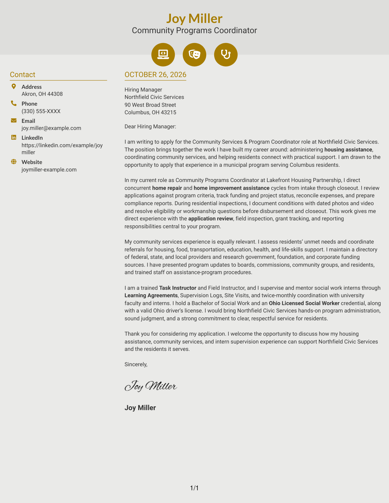 Cover letter example — page 1