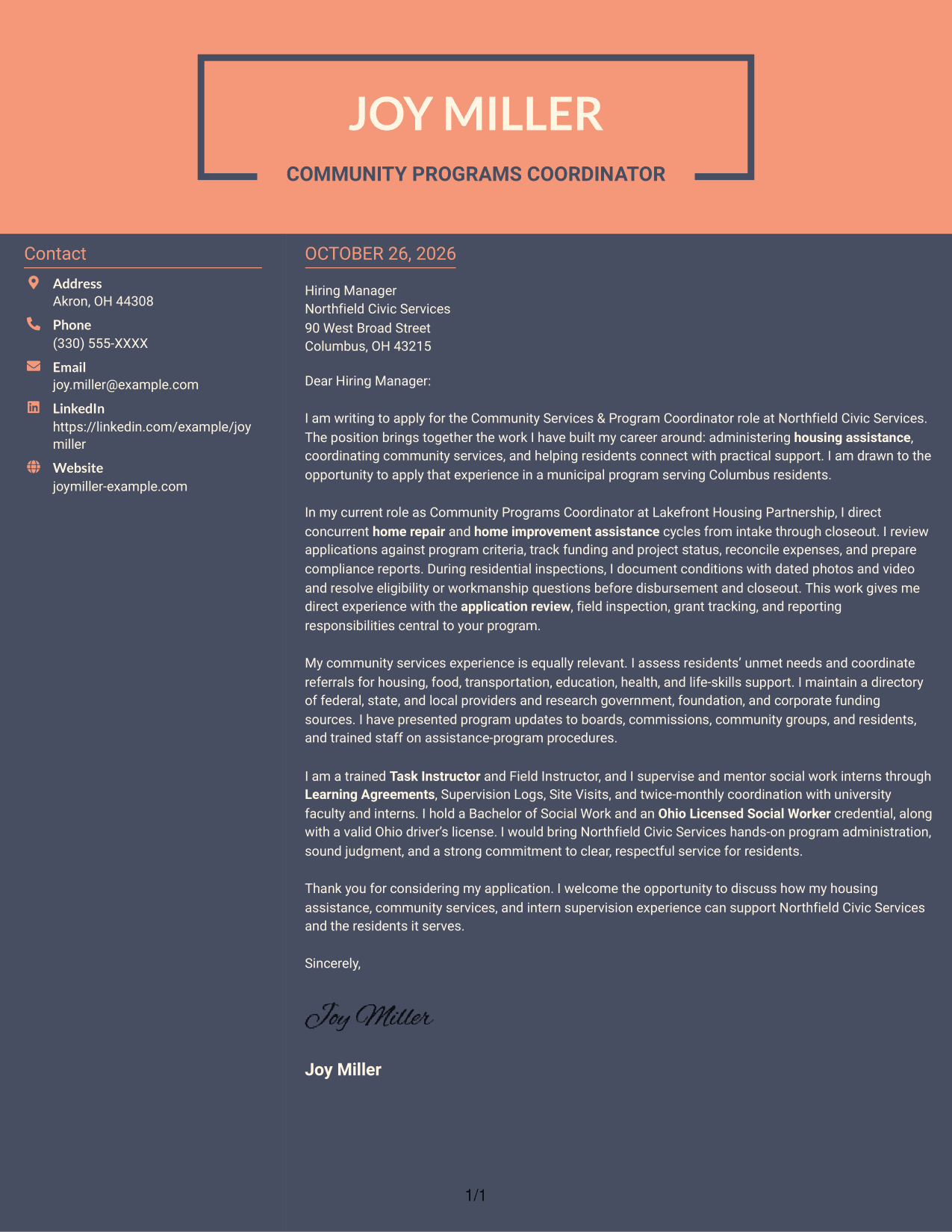 Cover letter example — page 1