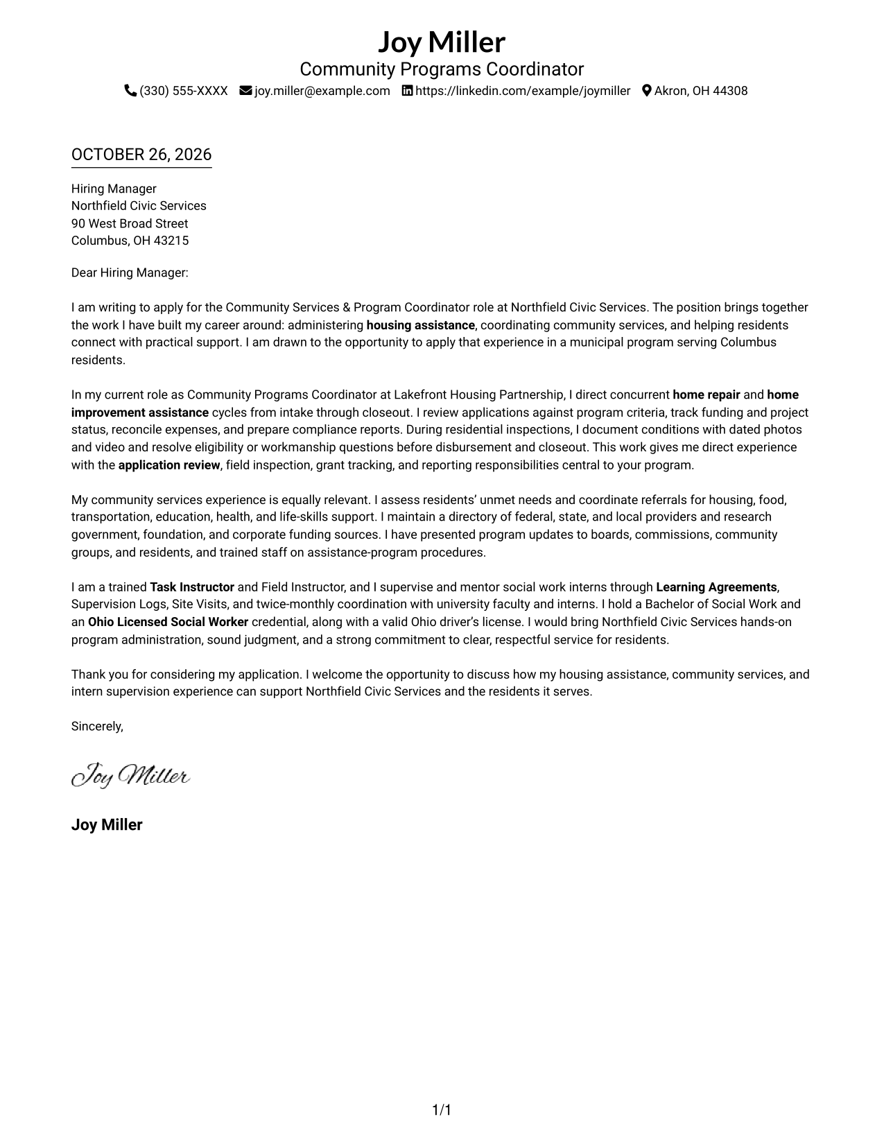 Cover letter example — page 1