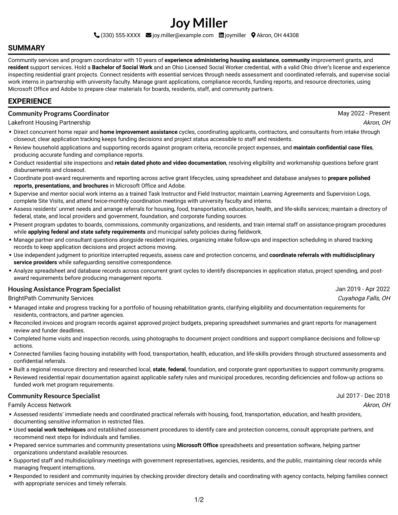 Resume example — page 1