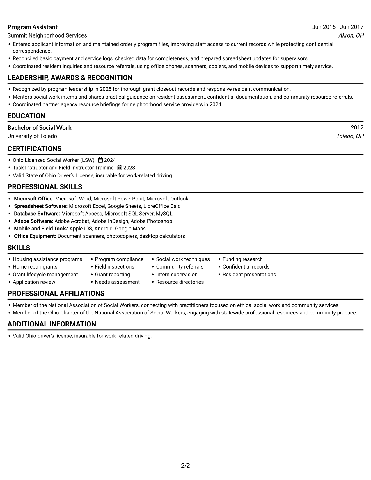 Resume example — page 2