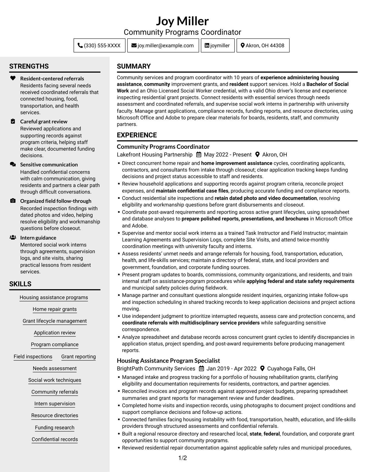 Resume example — page 1