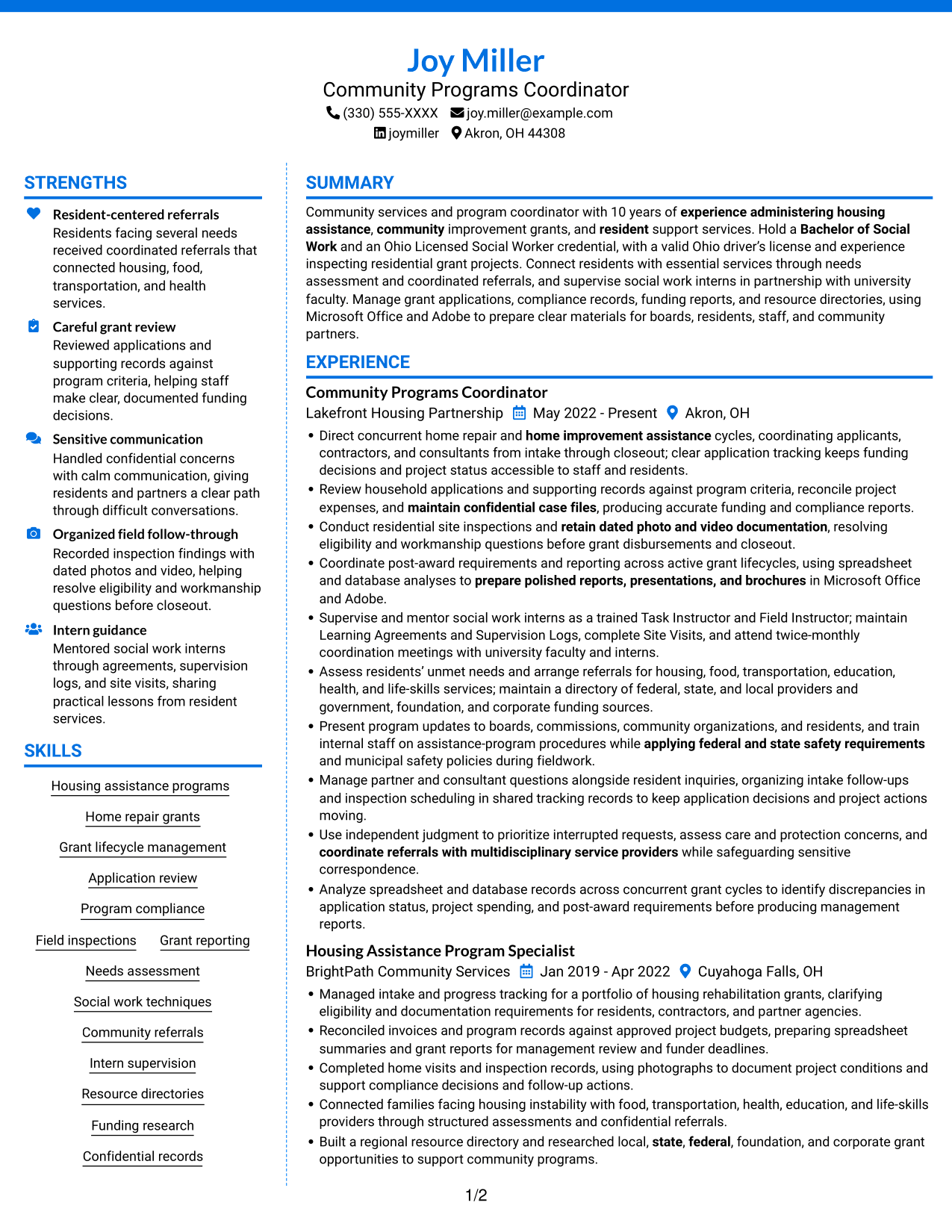 Resume example — page 1