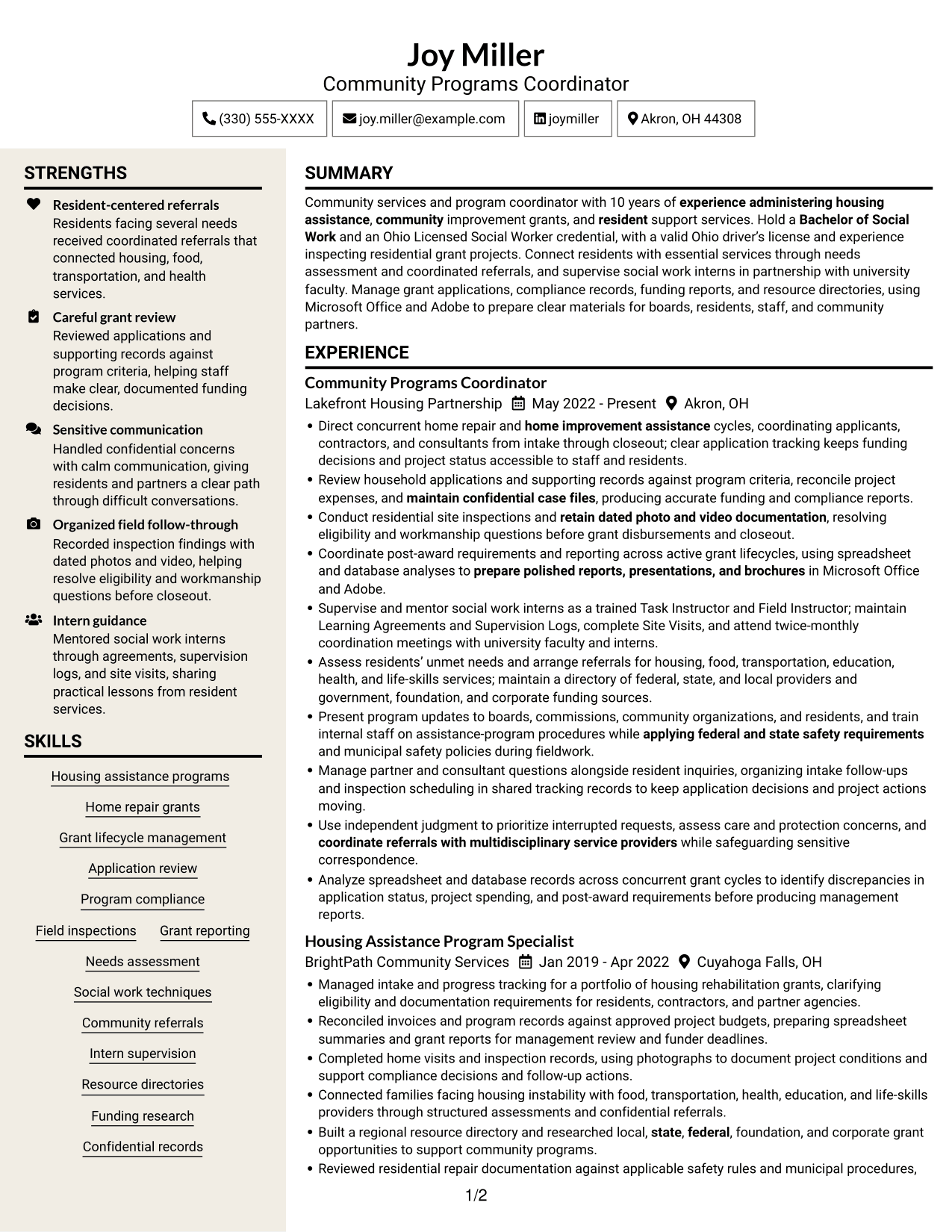 Resume example — page 1