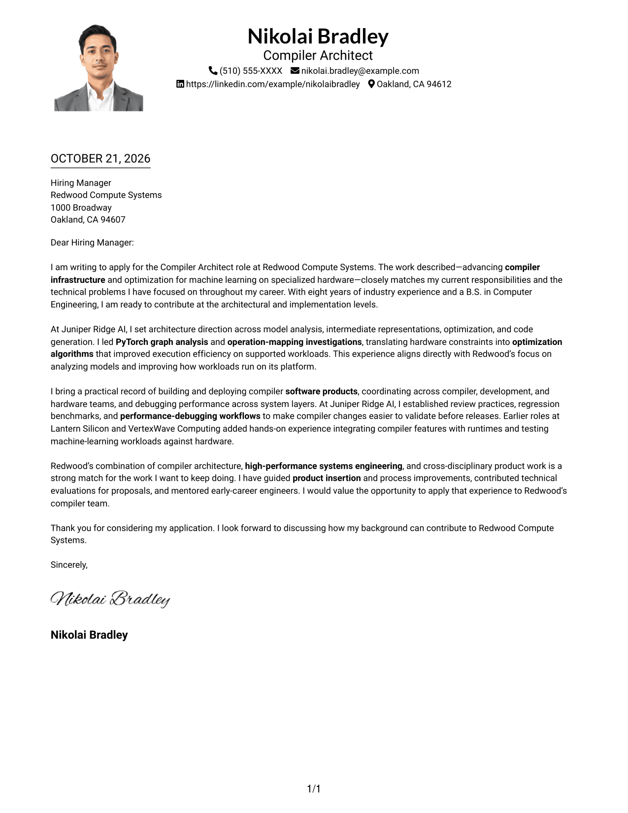 Cover letter example — page 1