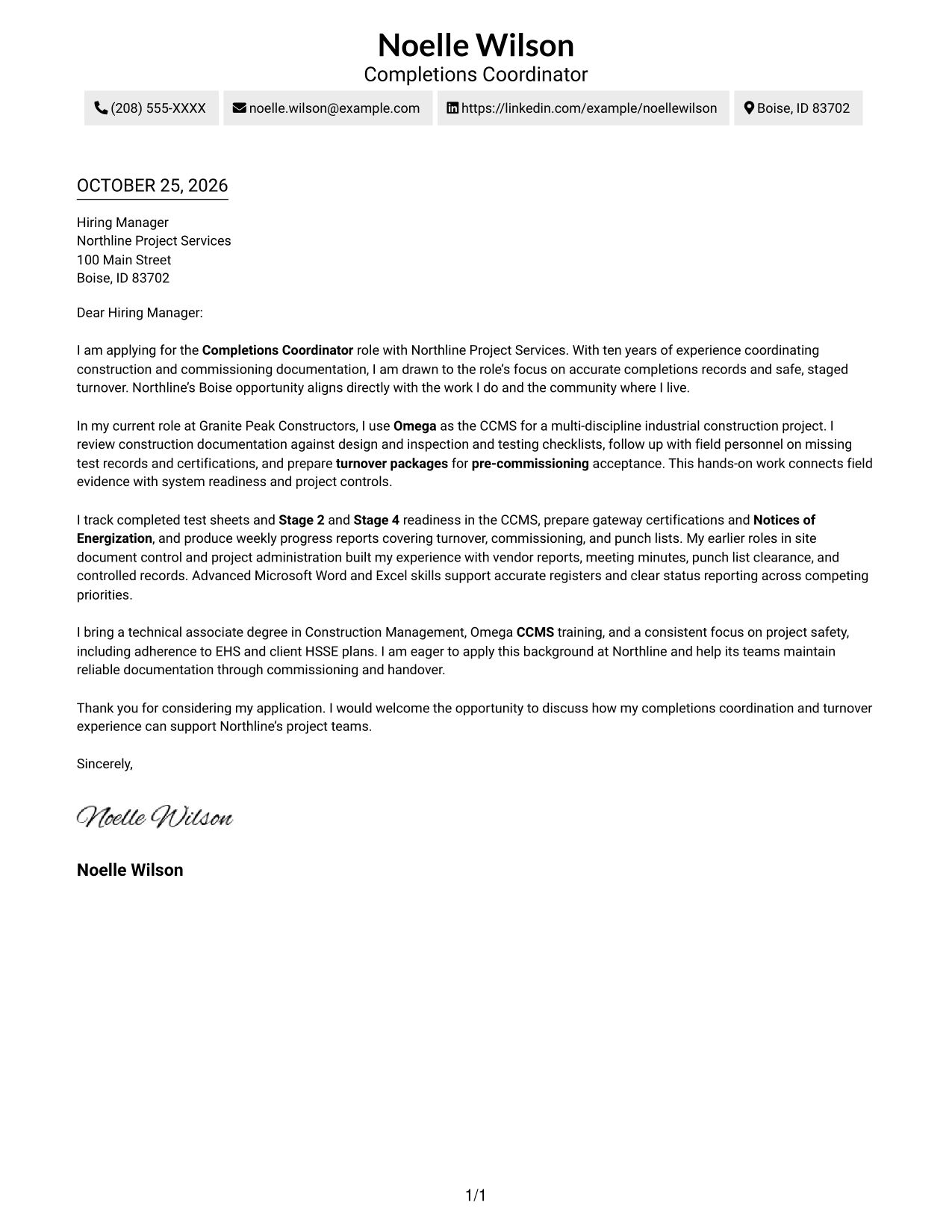 Cover letter example — page 1