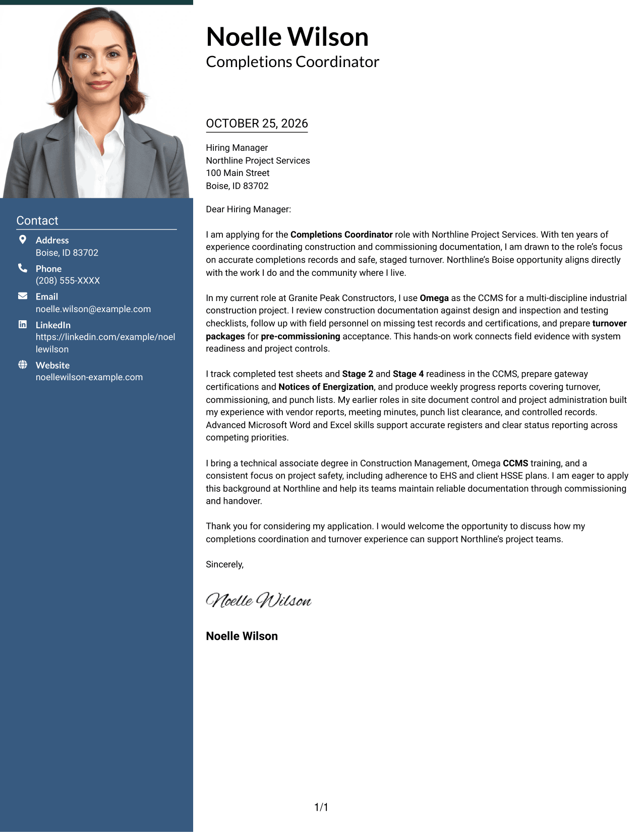 Cover letter example — page 1