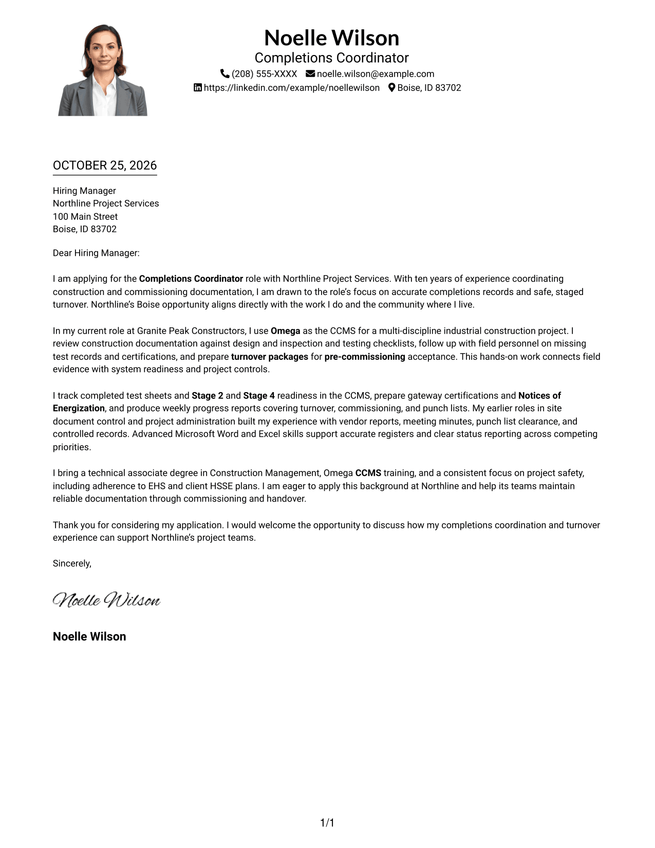 Cover letter example — page 1