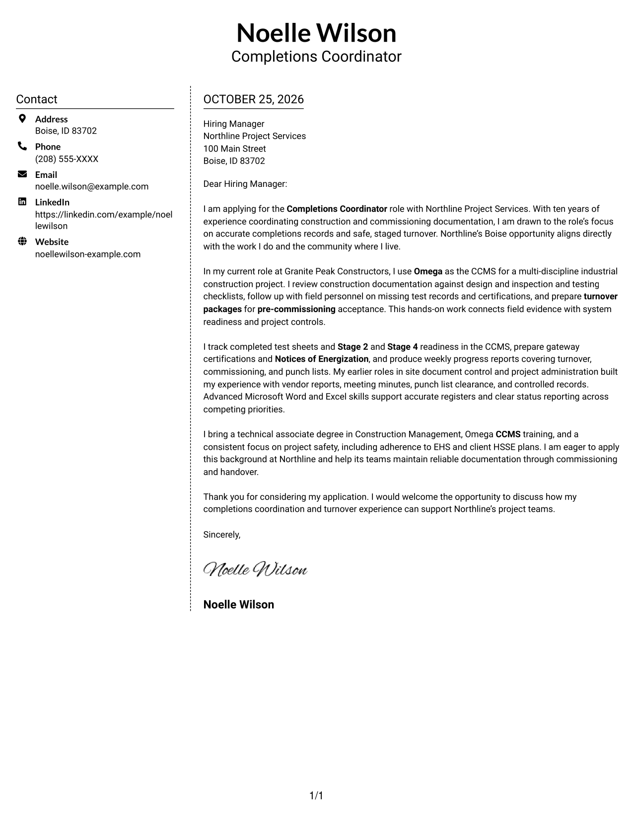 Cover letter example — page 1