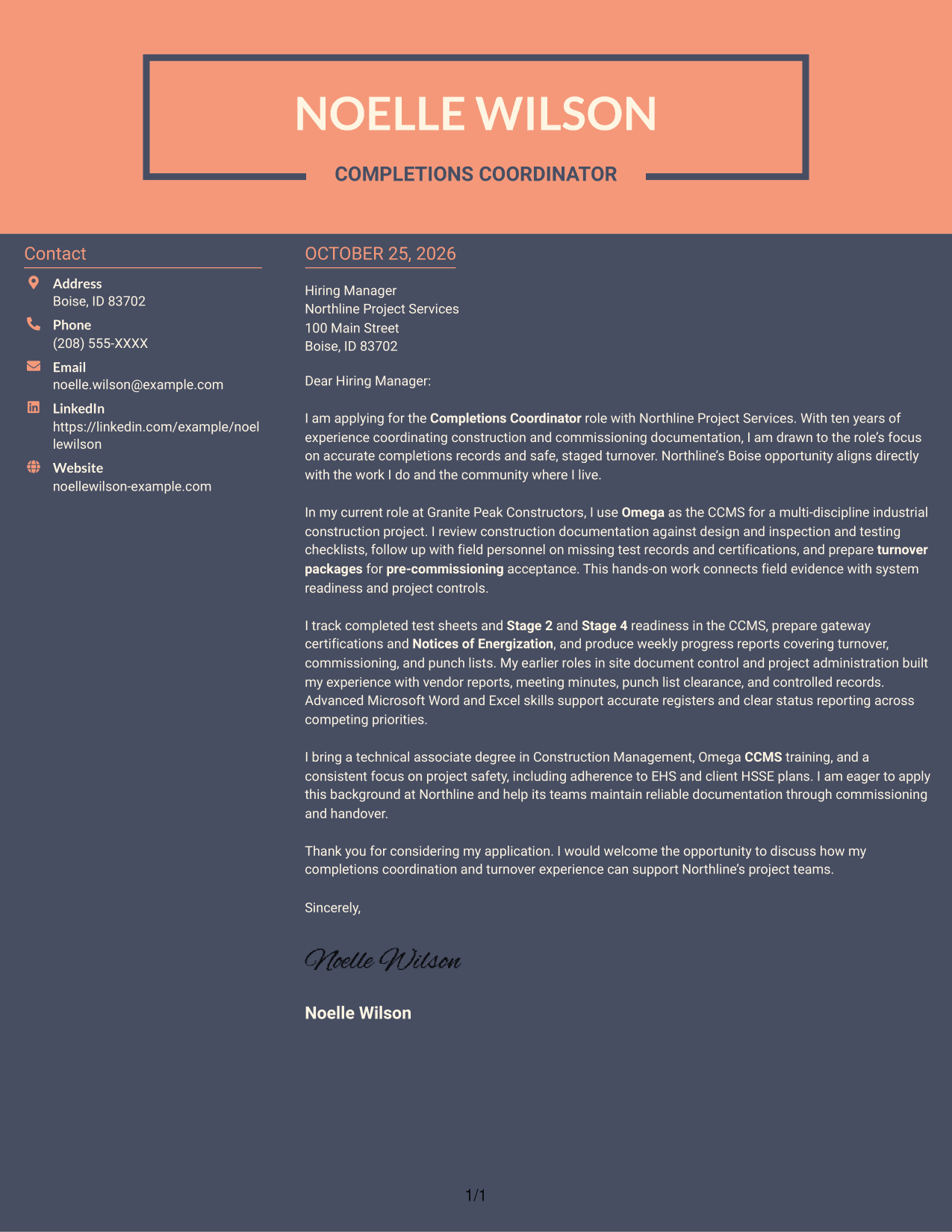 Cover letter example — page 1
