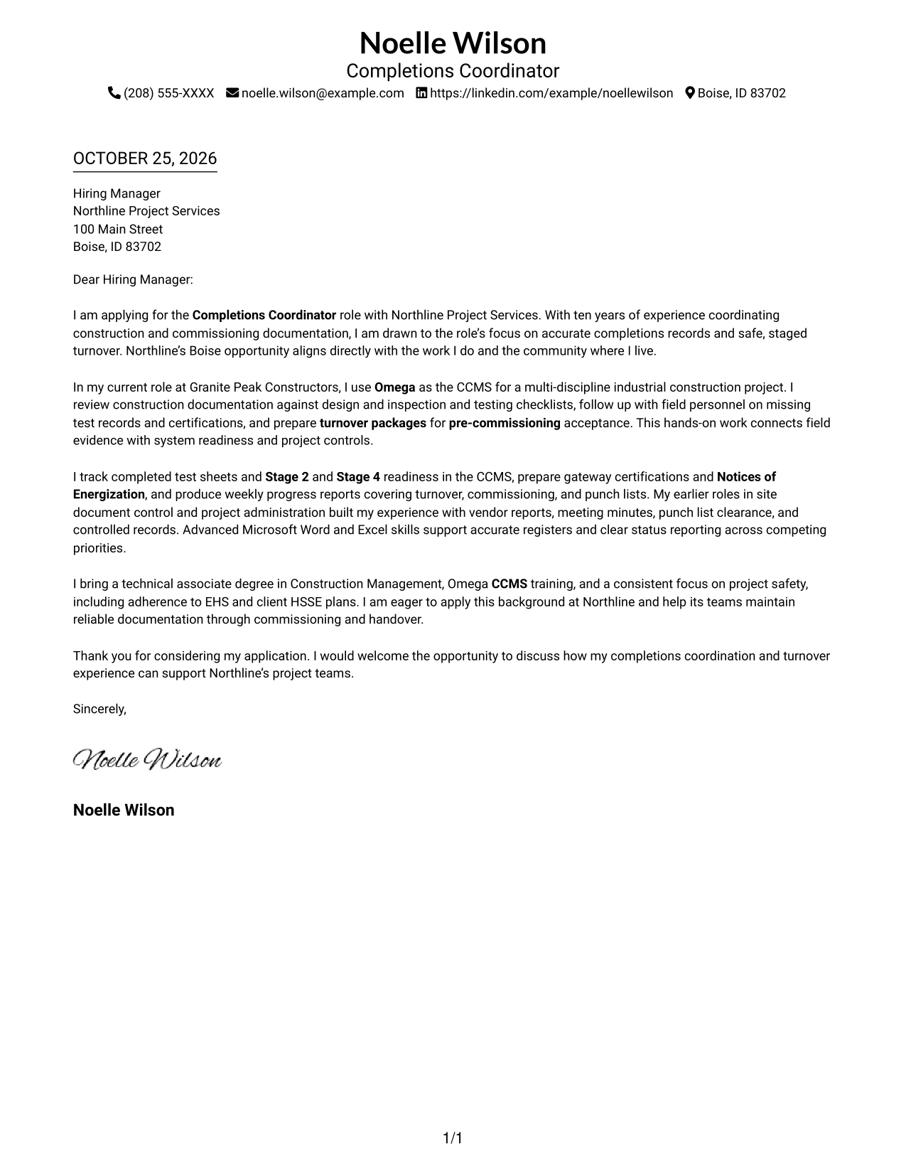 Cover letter example — page 1