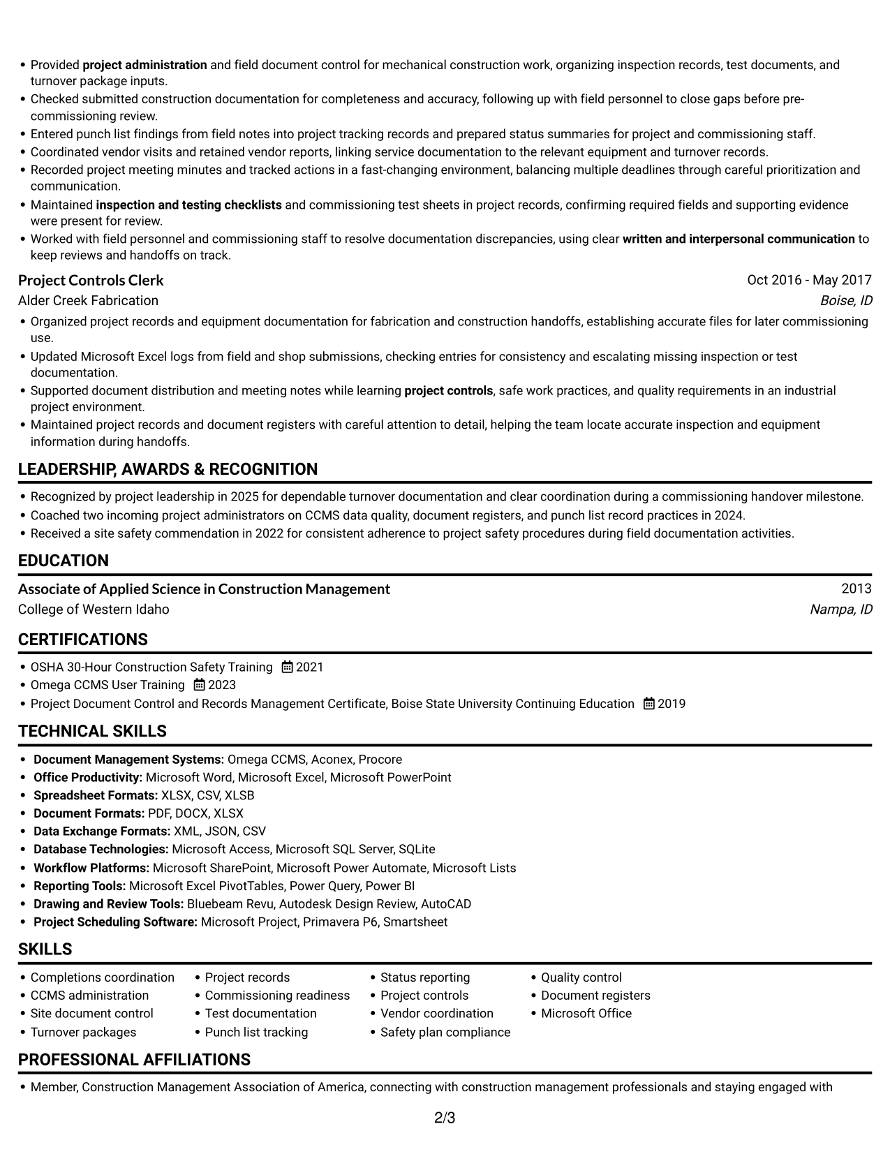 Resume example — page 2