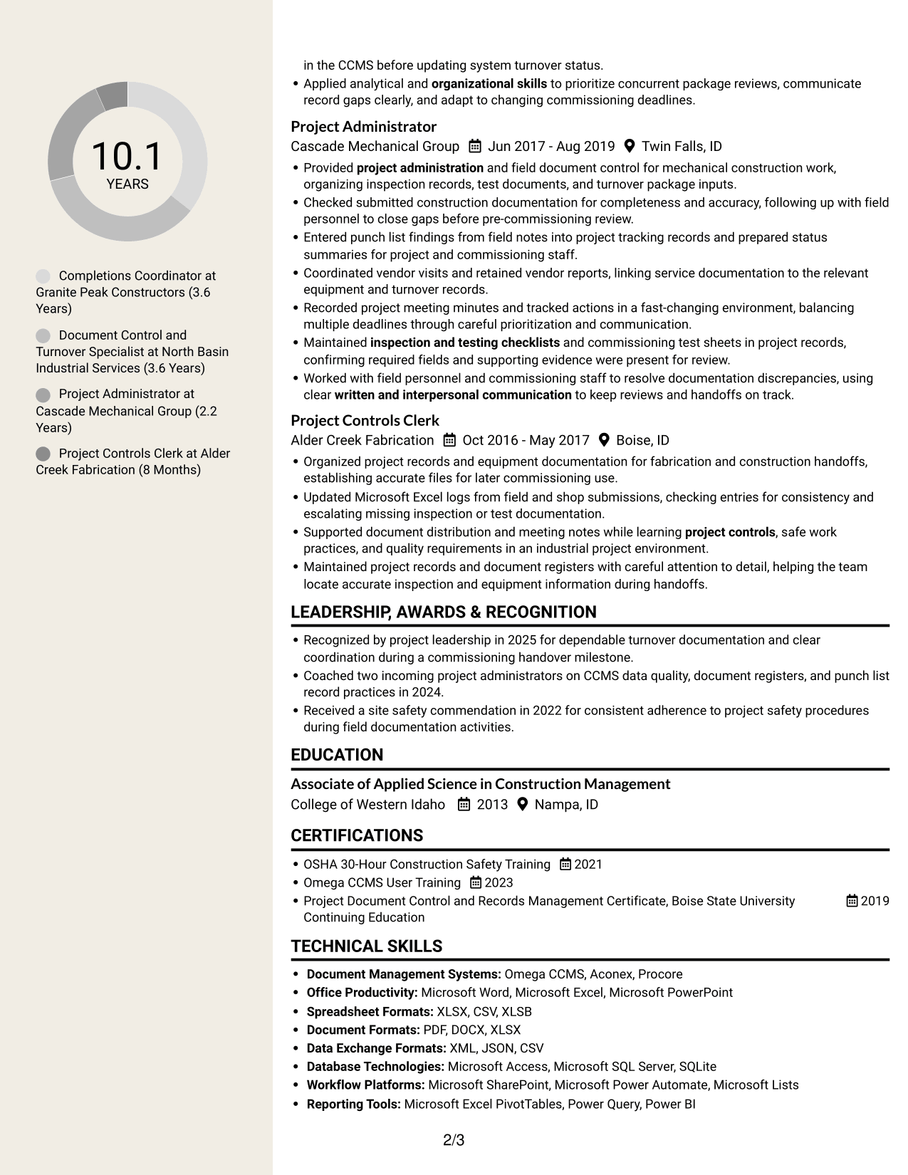 Resume example — page 2