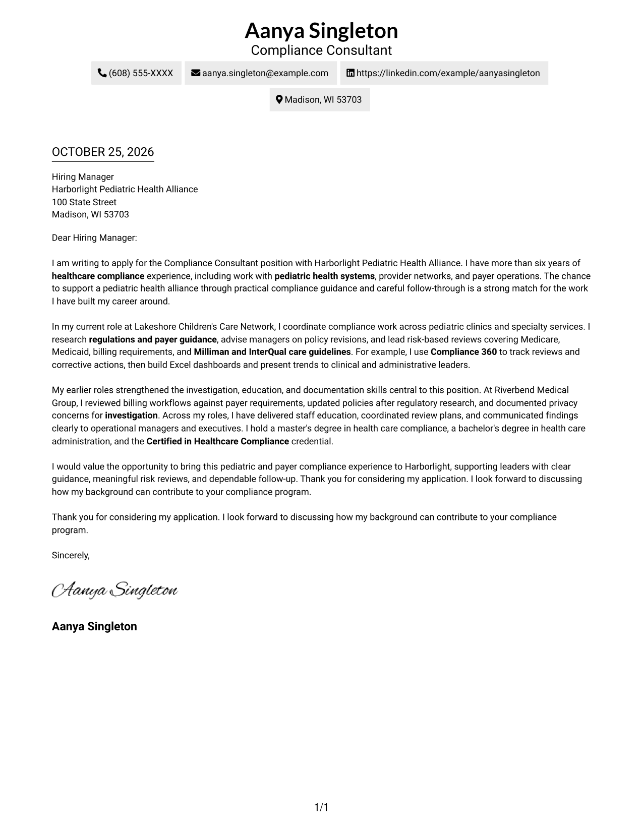 Cover letter example — page 1