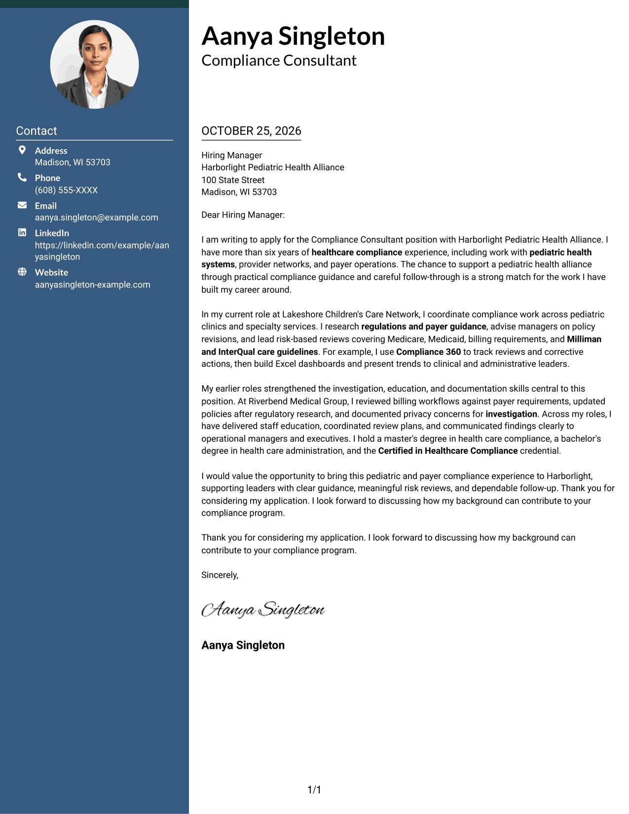 Cover letter example — page 1