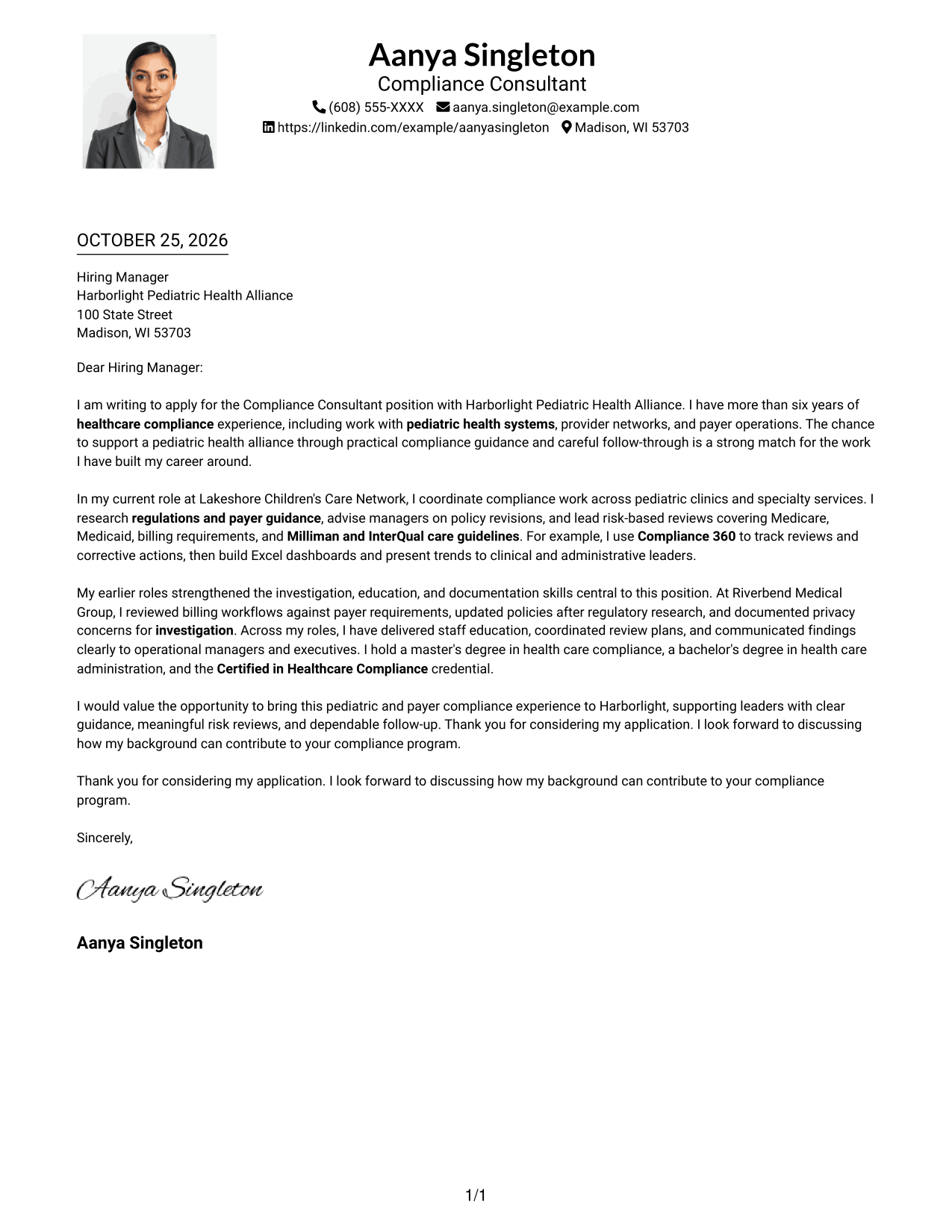 Cover letter example — page 1