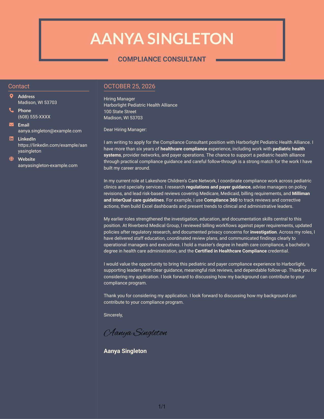 Cover letter example — page 1