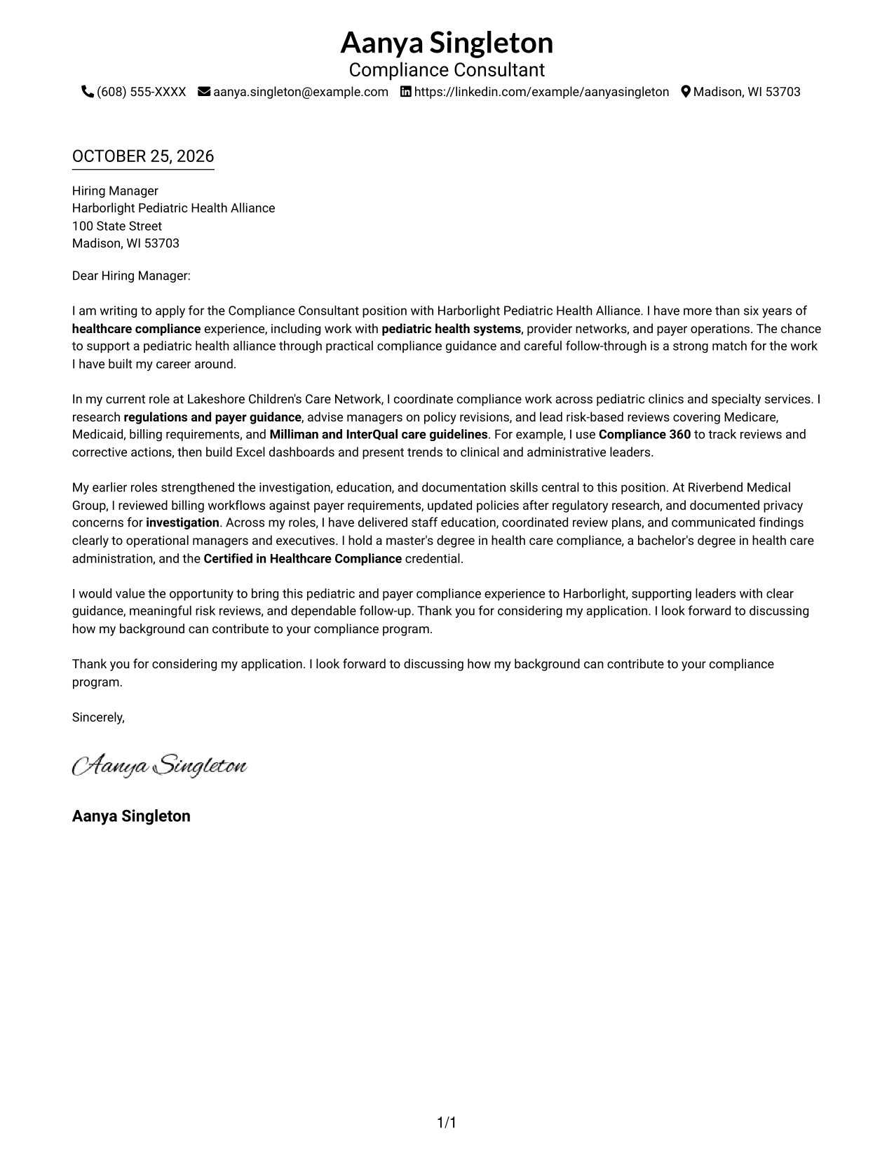 Cover letter example — page 1