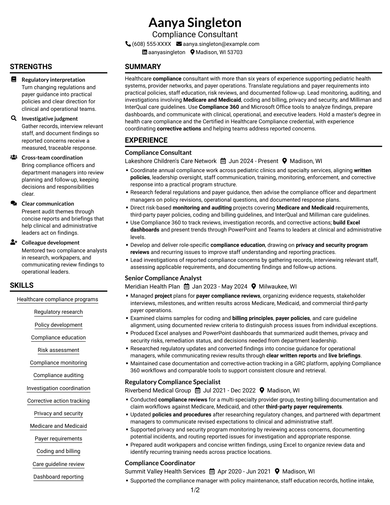 Resume example — page 1